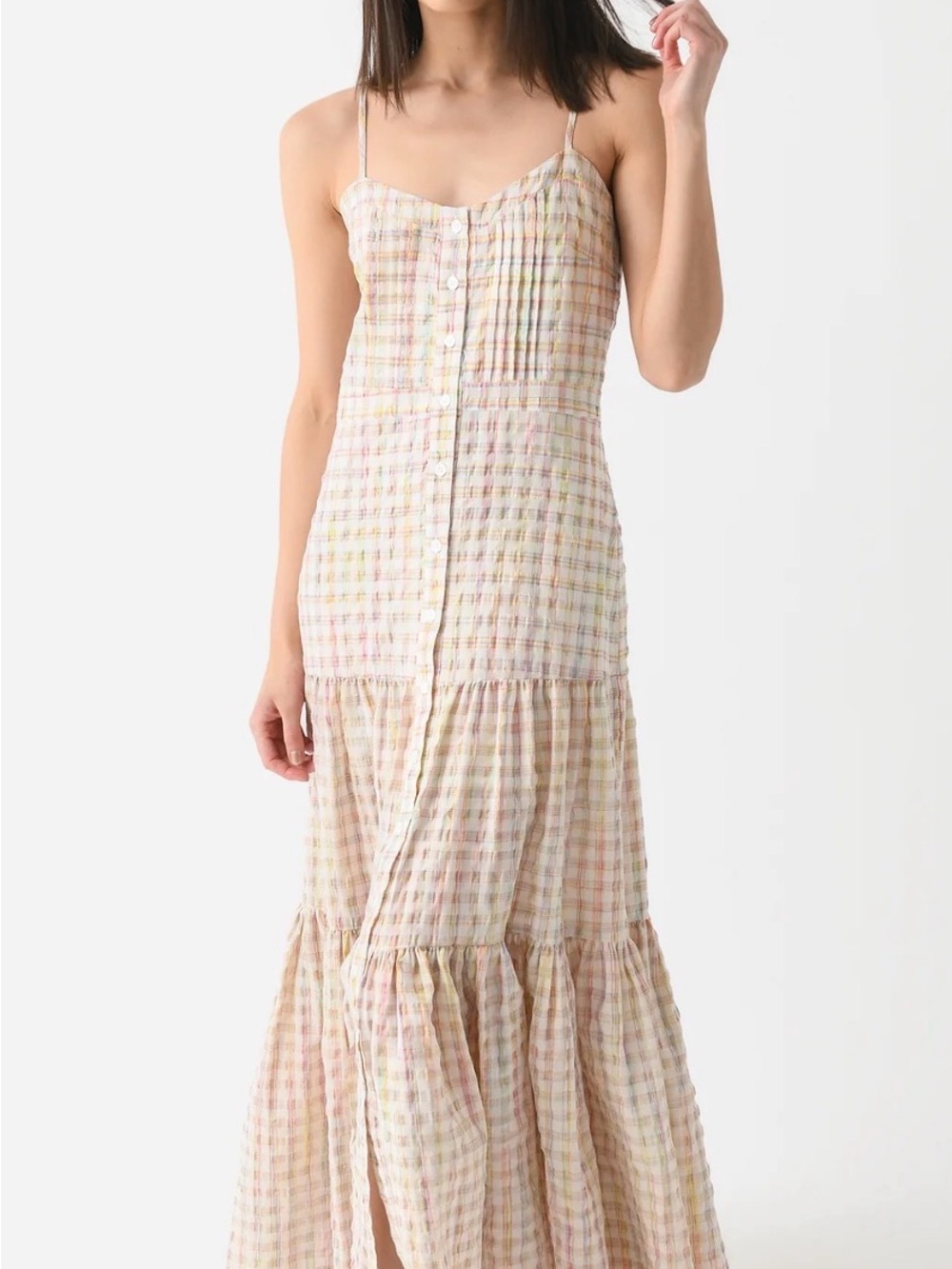 NEVER A WALLFLOWER Women's Lindsey Pastel Plaid Spaghetti-Strap Maxi Dress